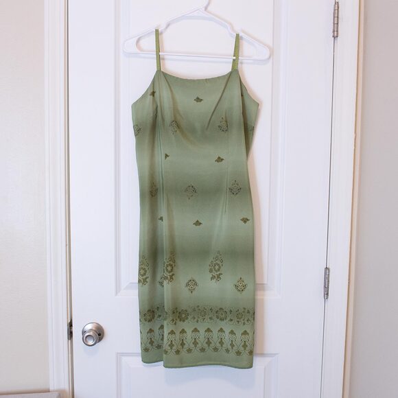 Whimsigoth VTG Dress Green Paisley Gradient Slip Style Midi 13 | Soft Autumn - Picture 1 of 7